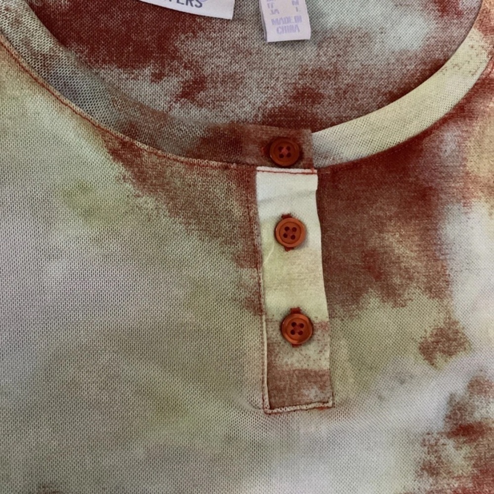 LOGO LAYERS By Lori GoldsteinTie-Dye Yellow Orange Mesh Long Sleeve Top Small - Picture 5 of 6